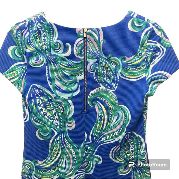 Lily Pulitzer Layton Blue Crush Shift Dress She Got Sole V-Neck Gold $198 XS - Picture 7 of 9